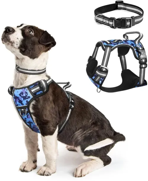 Shiyuan Dog Harness No Pull, Pet Harnesses with Dog Collar, Adjustable Reflective Oxford Outdoor Ve…