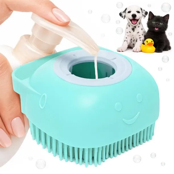ZZP 2 Pcs Dog Brush for Bathing - Dog Shampoo Brush Scrubber with Soap Dispenser and Soft Silicone …