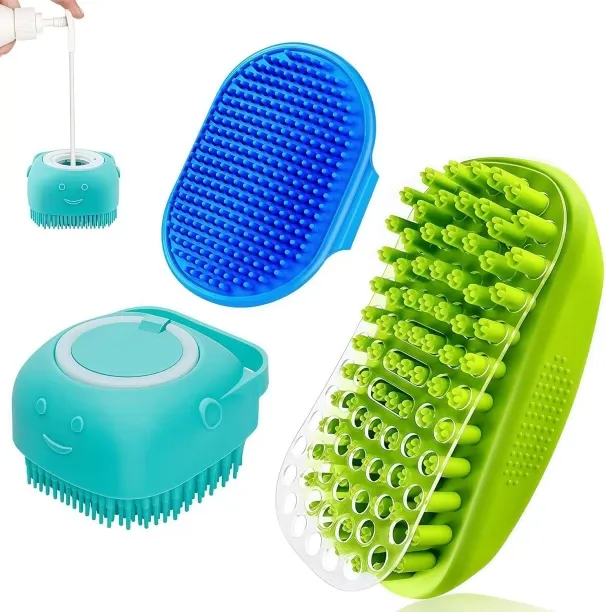 Aming 3PCS Dog Bath Brush | Dog Scrubber for Bath | Dog Shampoo Brush | Dog Washing/Shower Brush, S…
