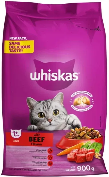 Whiskas With Prebiotic Beef 900 g Dry Adult Cat Food
