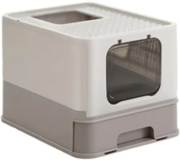 LASA Foldable Cat Box with Lid, Drawer & Scoop Pet Litter Tray Refill