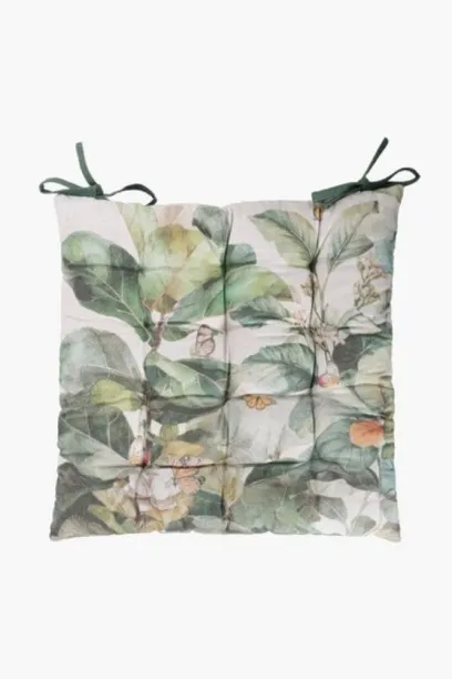 Aura Printed Fiddle Leaf Cotton Chair Pad 50 × 50cm – Botanical Seat Cushion Cotton Printed Chair P…