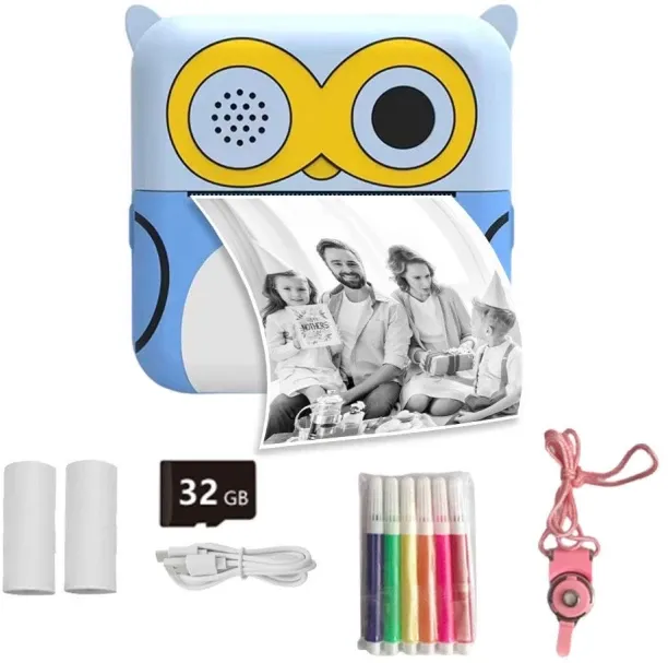 BezosMax Instant Print Camera Instant Print Camera with 2 Rolls Printing Paper for Kids, Portable K…