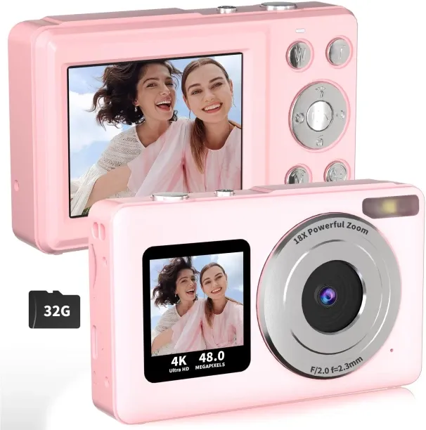 Tidecus 4K 4K Digital Camera,48MP Point and Shoot Camera with 32G Card, Dual-Screen Kids' Camera wi…