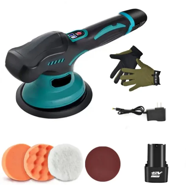 MSM 12V 6-Inch Buffing & Waxing Polisher with Battery, Charger, Gloves & Pads Rotary Polisher
