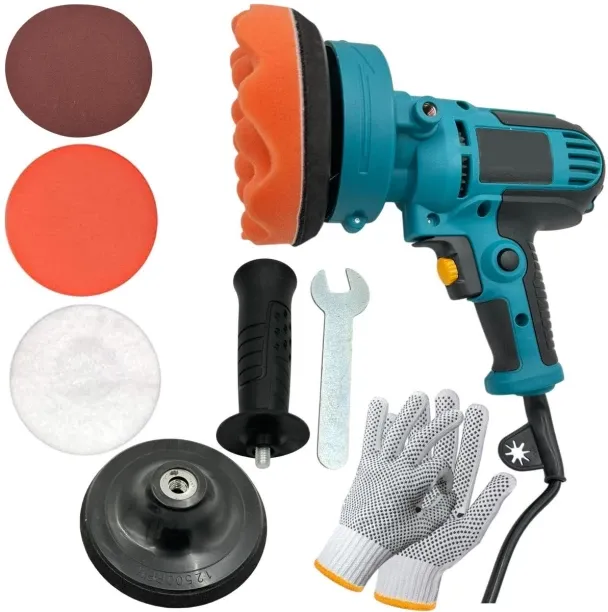 MS 125mm Electric Car & DIY Polisher Buffer Kit With Pads, Handle & Gloves Rotary Polisher