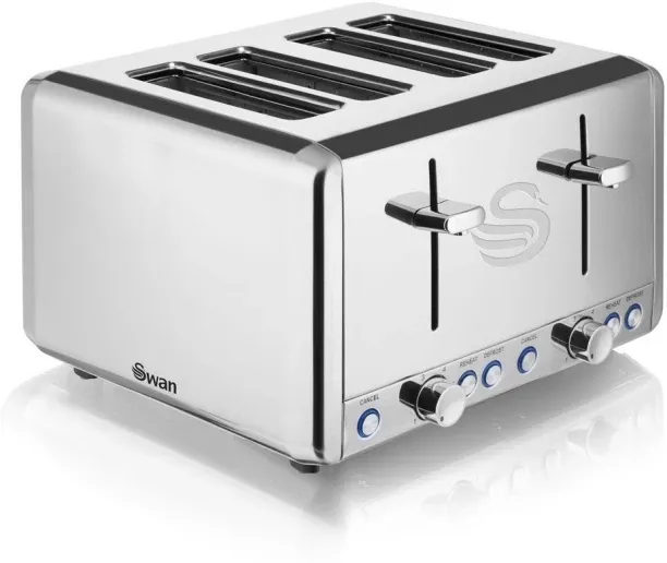 Swan Classic 4 Slice Stainless Steel Toaster 1850 W Electric Auto Pop Toaster