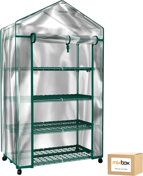 Mixbox 4 Tier Greenhouse - with Locking Wheels and PVC Cover for Indoor or Outdoor - 27 x 19 x 63-I…