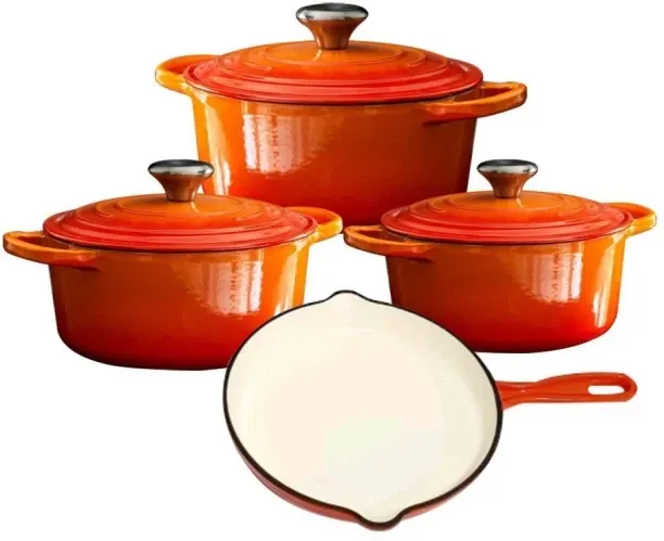 Cast Iron Cookware 7 Set- Orange 30987 Pot Set with Lid 4 L capacity 24 cm diameter
