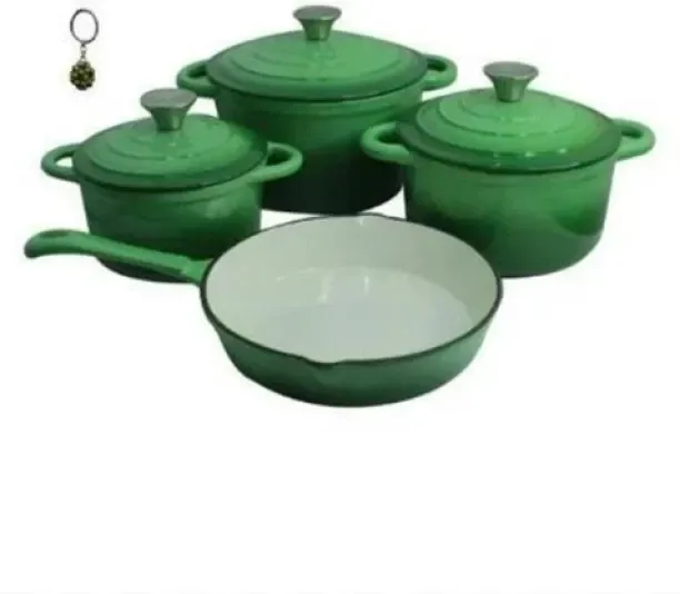 cast iron cookware set green 7 piece L54233 Pot Set with Lid 3 L capacity