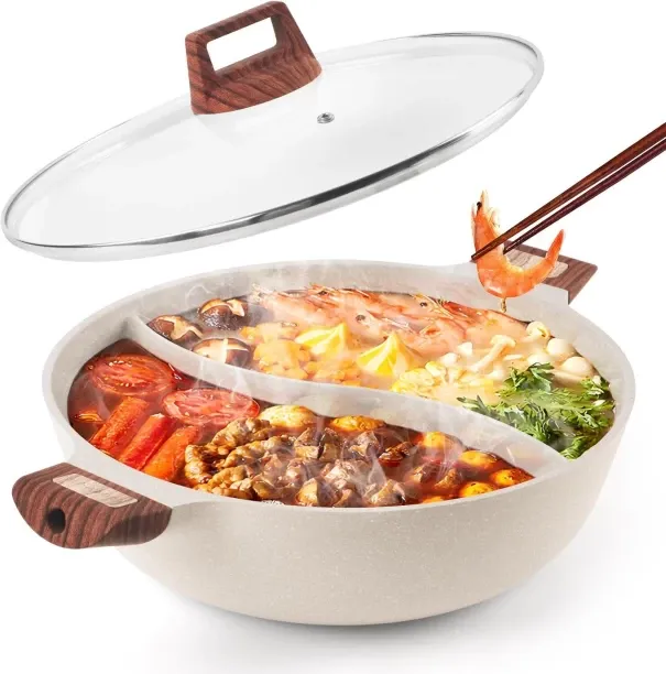 Zuosheng Hot Pot with Divider Non-Stick 7-QT Double-flavor Shabu Shabu Pot for Induction Cooktop Di…