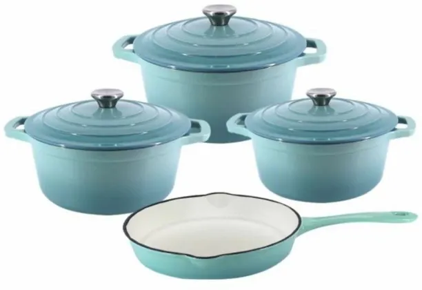 ONLINE OASIS Cast Iron Dutch Oven Cookware Pot Set 7 piece Pan Set with Lid 2.5 L capacity