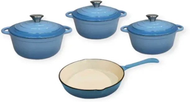 Continental Homeware Cast Iron Cookware Pot Set 7 Piece Sky Blue - CH1284 Pot Set with Lid 0 L capa…