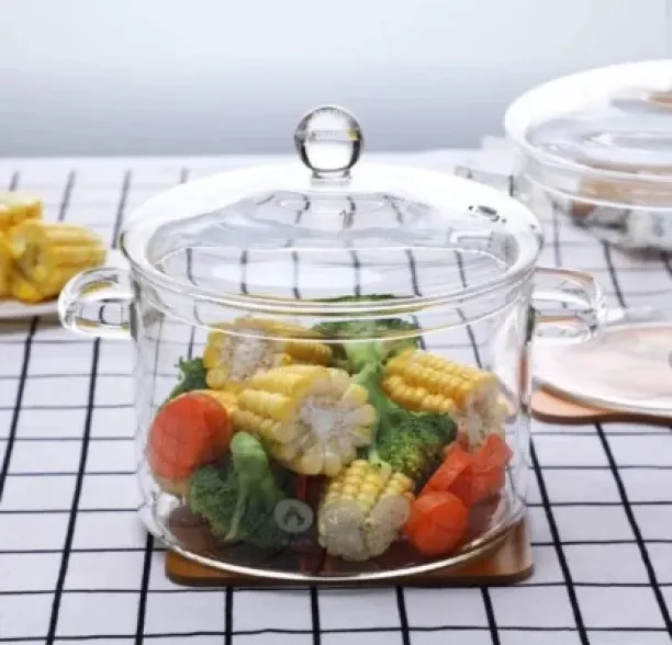 ShopMarket 1.9L Borosilicate Glass Cooking Pot with Lid Pot with Lid 1.9 L capacity
