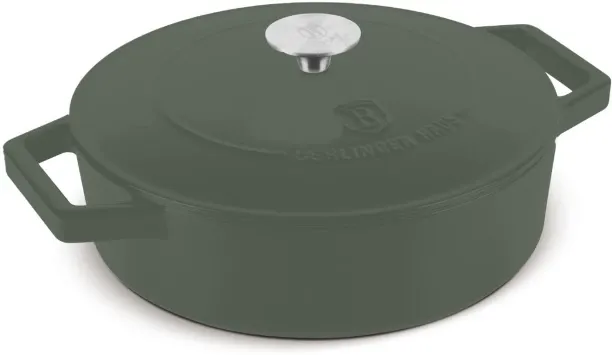 Berlinger Haus 26cm Cast Iron Shallow Pot – Matte Green Pot with Lid 2.57 L capacity