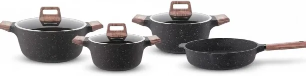 ALWA Black 7-Piece Nonstick Die-Cast Marble Cookware Set | PFOA-Free Casserole & Frypan Pot Set wit…