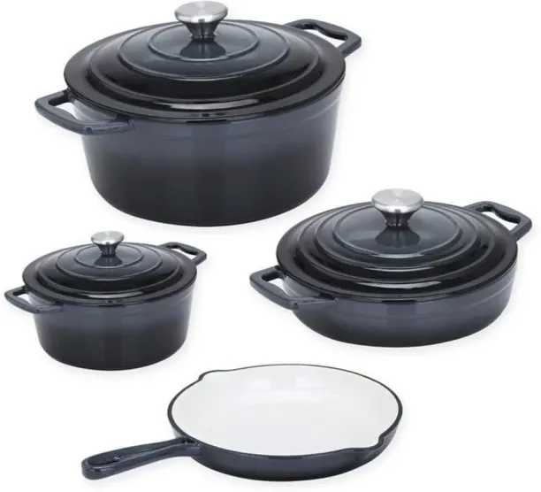 ONLINE OASIS Cast Iron Dutch Oven Cookware Pot Set 7 piece Pan Set with Lid 2.5 L capacity