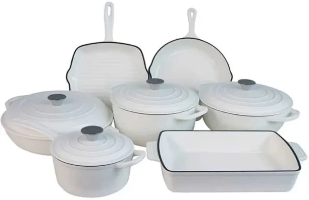 11 Piece Enameled Cast Iron Modern Non-Stick Cookware Set 11 Pieces Pot with Lid 55 L capacity 20 c…