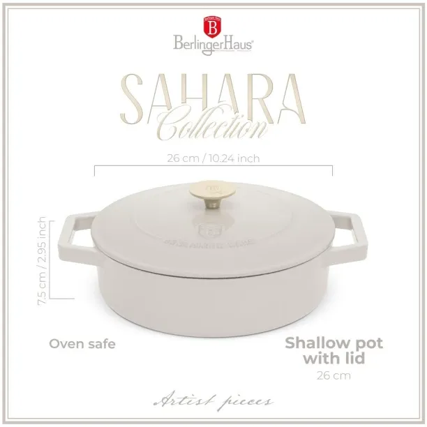 Berlinger Haus 26cm Cast Iron Shallow Pot – Sahara Pot with Lid 2.57 L capacity