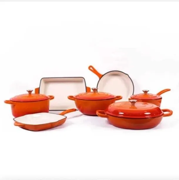 11 Piece Enameled Cast Iron Modern Non-Stick Cookware Set Cast Iron Pots 11 pcs Pot with Lid 55 L c…