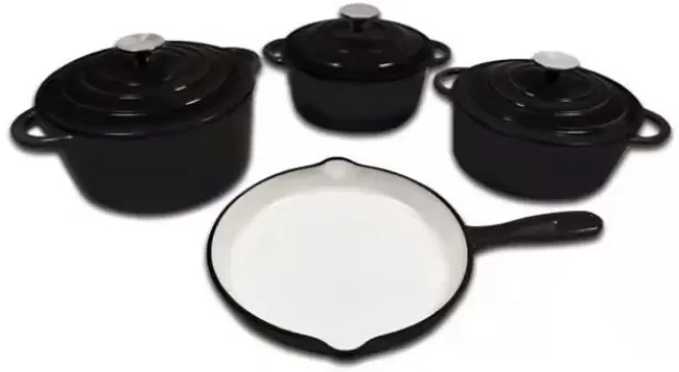 Wobuciko Pot set 7 Piece Cast Iron Pot Set with Lid 1 L capacity