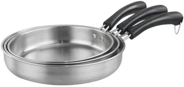 AK 3-Piece Set of Stainless Steel Flat Bottomed Pans and Frying Pans Pan Set 2 L capacity
