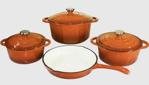 DT Authentic - 7 Piece New Design Dutch Pot Cookware Sets Cast Iron - Orange Pan Set with Lid 5 L c…