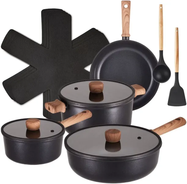 chenshia Titanium Non-Stick Cookware Set Gas & Induction Pots and Pans with Utensils PFAS-Free Dura…