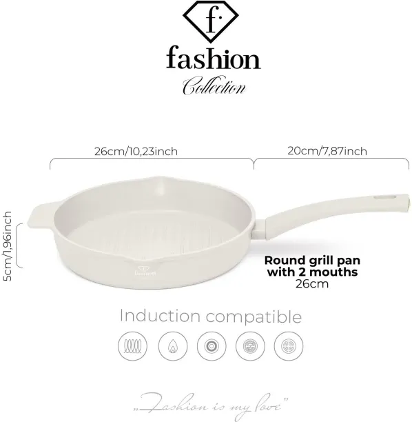 Fashion by Berlinger Haus 26cm TitanPro Non-Stick Round Grill Pan - Cream Pan 1.9 L capacity