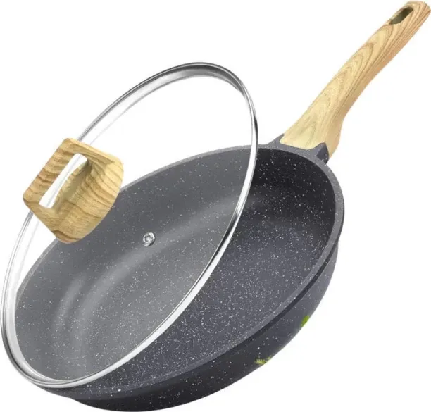 ShopMarket Hot Chef 28cm Granite Non Stick Frying Pan with Glass Lid Pan with Lid 1 L capacity
