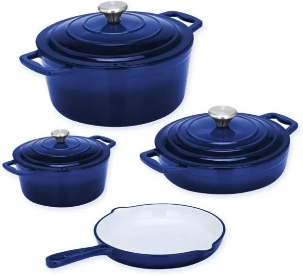 7 Piece Authentic Cast Iron Dutch Oven Cookware Pot Set - Red Cast Iron Pot Set with Lid 13 L capac…