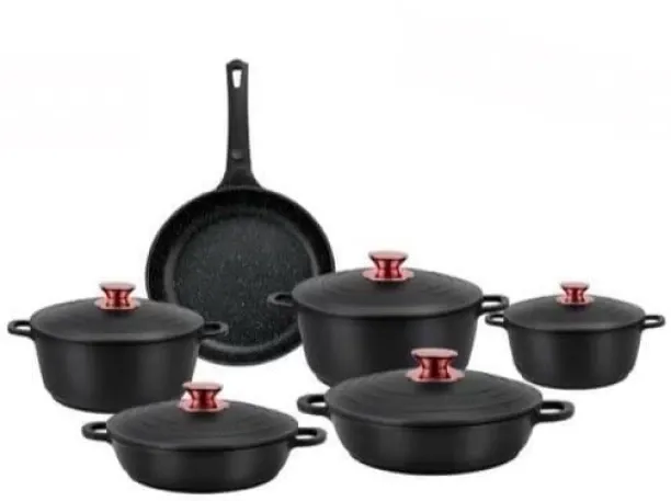 Kitchen 11 piece Cast Iron Pots Non-Stick Coated Cast Iron Cookware Set