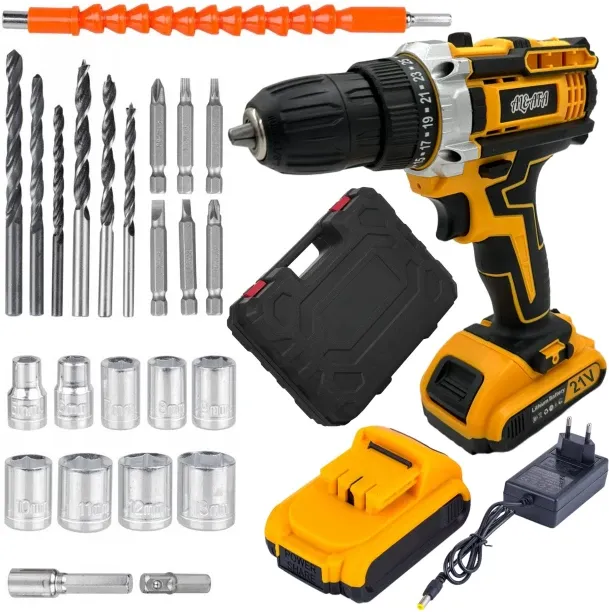 AlnAfa 26 Piece Wireless Drill Set Wireless Drill Set With 2 Lithium Ion Battery Packs & Case Cordl…