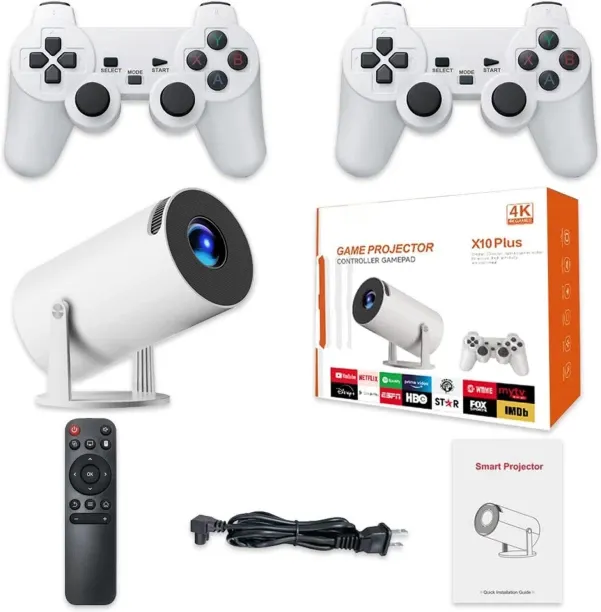 BOWENSTORE X10 Plus Retro Game Console with Projector,4K HD Portable Projector with 10000+ Games,Pl…