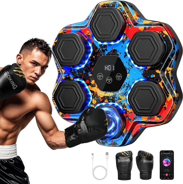 Solala Music Boxing Machine, Wall Mounted Music Punching Trainer for with Boxing Gloves, Smart Blue…