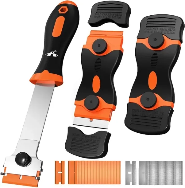 ALANES 3 Pack Razor Blade Scraper Set with 30 Plastic & 30 Metal Blades Flexible Putty Knife