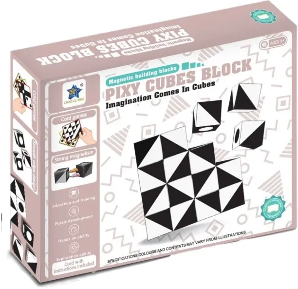Generic 16 Piece 3D Black & White Magnetic Pixy Cubes Block Set 3D Puzzles