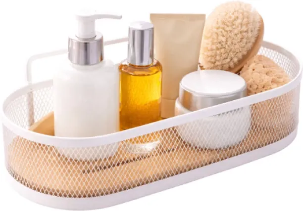 Wobuciko Rectangular Bathroom Caddy Organiser With Bamboo Shelf - White Bamboo Rack Shelf