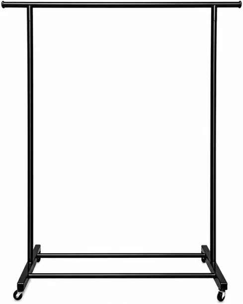 Kindoo Heavy Duty Black Metal Rolling Garment Rack with Wheels Iron Rack Shelf
