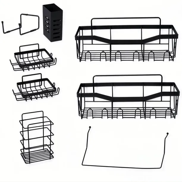 SENSTARS 8 Pack Bathroom Organizers Shower Caddy Kitchen Storage Rack Soap Holder Cast Iron Rack Sh…