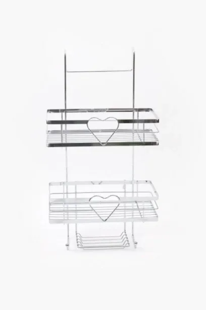 Aura Chrome Heart Shower Caddy – Metal Bathroom Organiser 52cm Steel Rack Shelf
