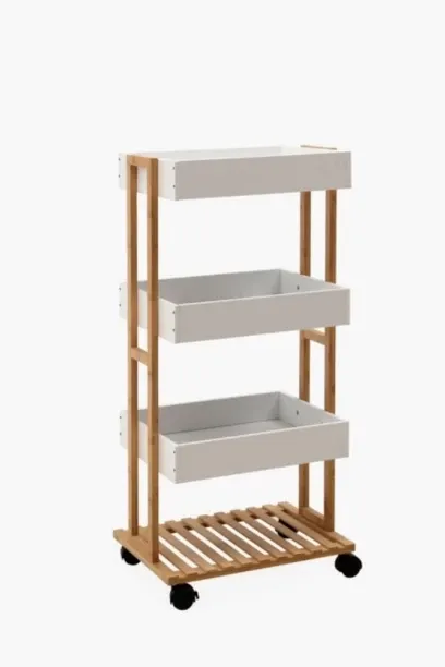 Aura Bamboo Bathroom Trolley[ do it yourself ] 40 × 30 × 88cm – Modern Rustic Storage & Display Uni…