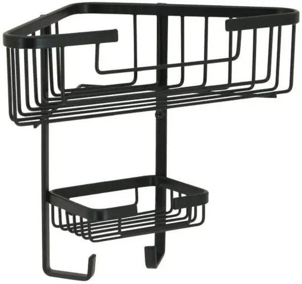 Aura 2 Tier Matte Black Corner Shelf – Stainless Steel Wall Mounted Bathroom Shower Organizer Stain…