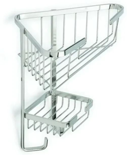Aura 2 Tier Stainless Steel Corner Shelf – Wall Mounted Bathroom Shower Organizer Stainless Steel R…
