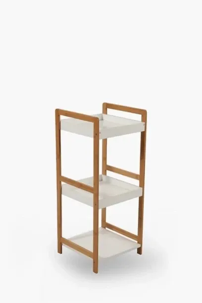 Aura Bamboo 3 Tier Shelf Small [Not assembled ] Compact Modern Bathroom Storage Unit Bamboo Rack Sh…