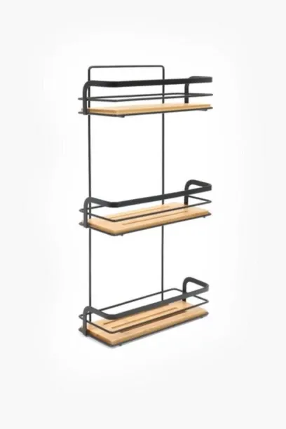 Aura Bamboo 3 Tier Utility Holder – Bamboo & Metal Shower Caddy Bathroom Organizer Bamboo Rack Shelf