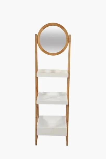 Aura Bamboo 3 Tier Shelf With Mirror [ not assembled ] Modern Bathroom Storage & Display Unit Bambo…