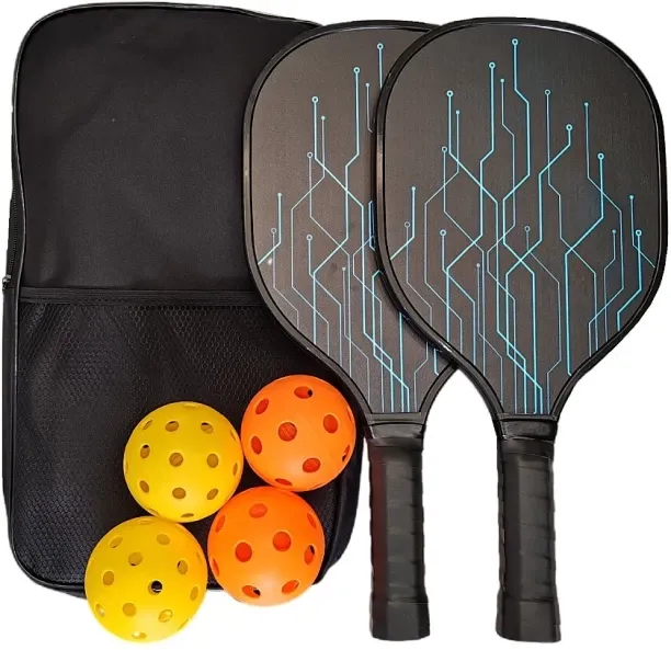Umlozi Pickleball Set Of 2 x Fiberglass Paddles, 4 Pickleball Balls & Classic Carry Bag - Blue Line…