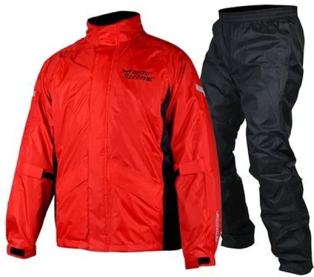 Motocentric Rain Suits for Waterproof Motorcycle Rain Coat 2pcs - Red-L Colorblock Men Raincoat
