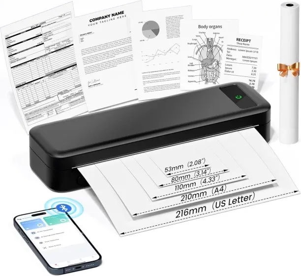 LIUHUI Portable Printers Wireless for Travel, A285M Small Inkless Thermal Printer Dot Matrix Receip…